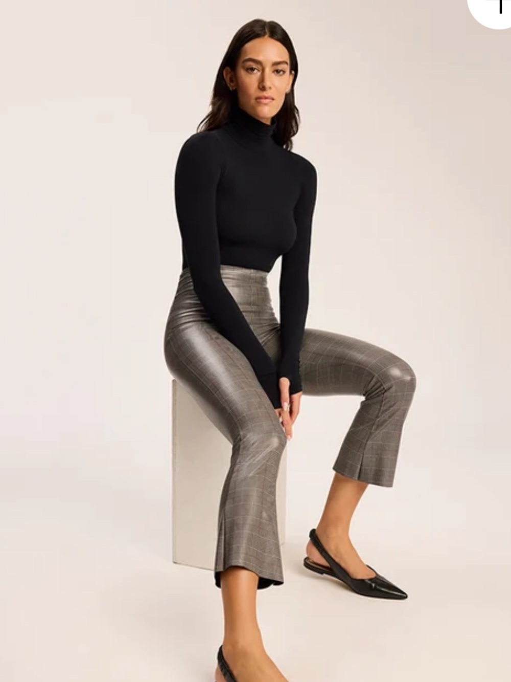 Commando Faux Leather Cropped Flare Pants in Glen Plaid size Small NWT NEW